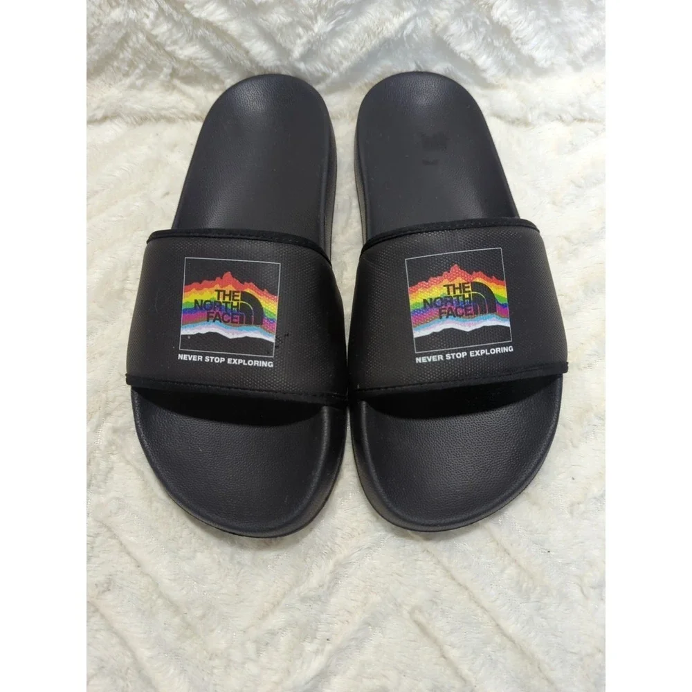 S2 The North Face Slides Sandal Mens 10 Black Pride Rainbow Colorful Slip On